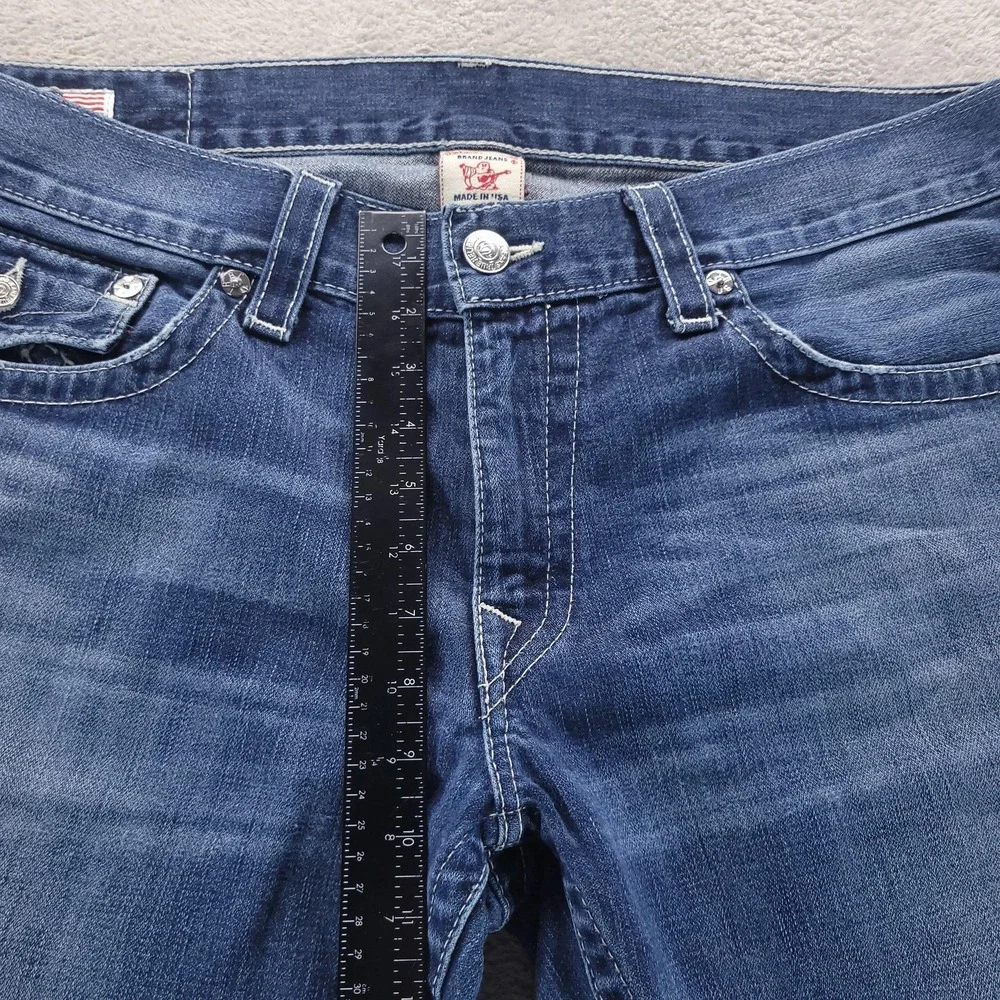 True Religion Jeans Mens 38x30 Blue Ricky Relaxed Straight Flap Pockets Skull